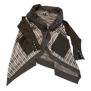 Quinn XS Gray Black Wool Blend Knit Draped Button Up‎ Cardigan Sweater